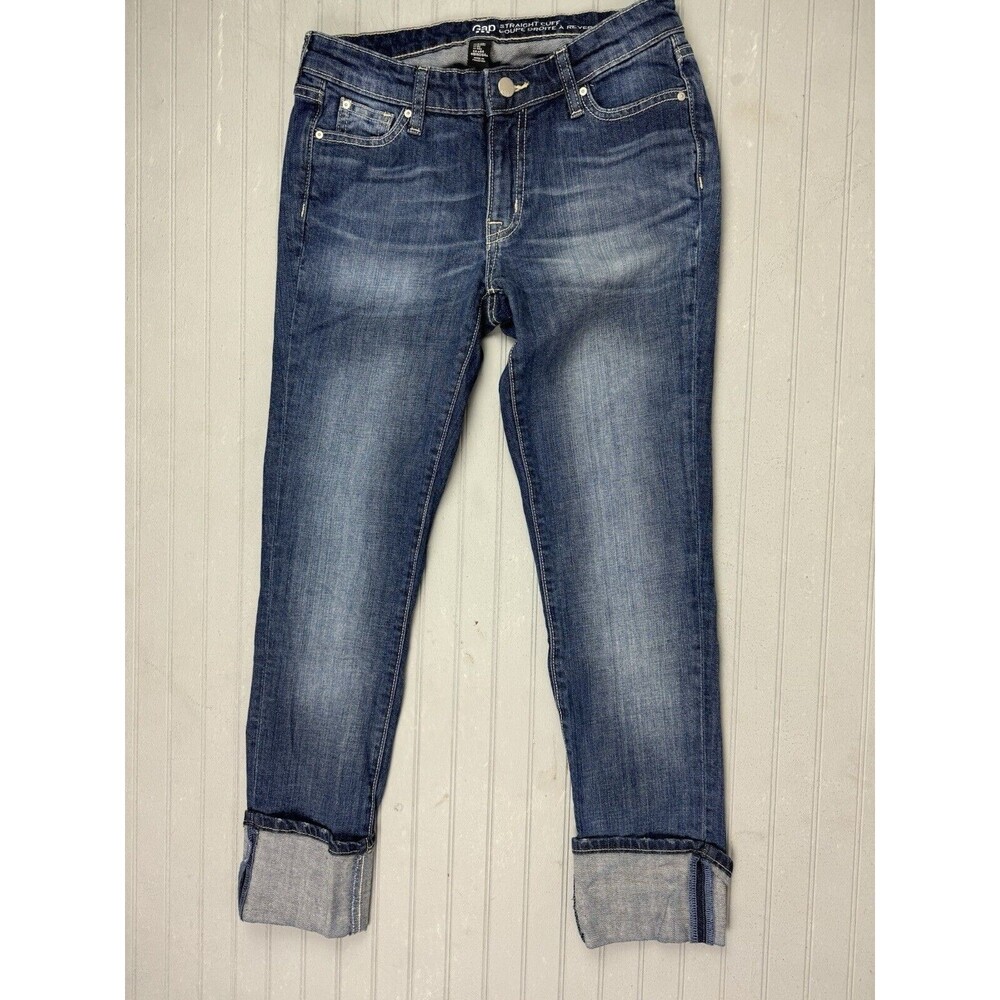 Gap Size 0 25 Womens Jeans Crop Straight Cuff Hem Med Wash Stretch
